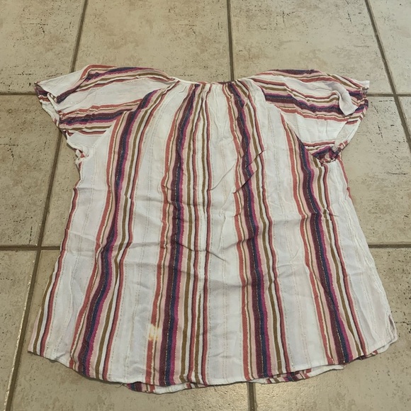 💜 Maurice Striped Ruffle Sleeve Blouse | Pink Blue Gold White | Women's XL - Picture 3 of 8